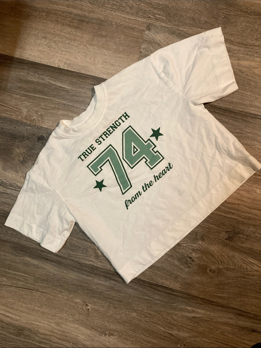 Zara Off White Tee with Green '74' Graphic